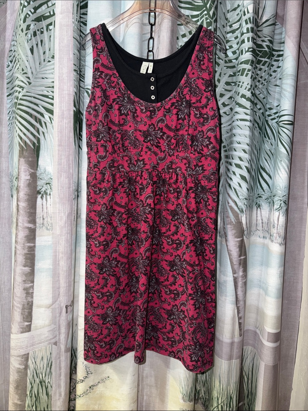 sahalie Pink and Black Paisley Sleeveless Romper Dress